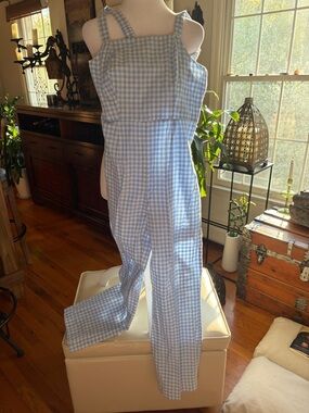 Jessica Simpson Light Blue Gingham Square-Neck Jumpsuit